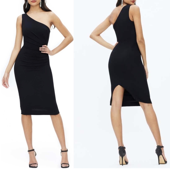 Dress The Population Martine LBD One Shoulder Stretch Knee Length Black L NWT - Picture 1 of 14